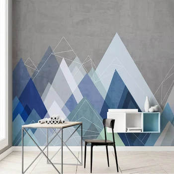 Özel 3D Fotoğraf Duvar Kağıdı İskandinav Modern Mavi Geometrik Desen Oturma Odası TV Arka Plan Soyut Sanat duvar resmi Papel De Parede