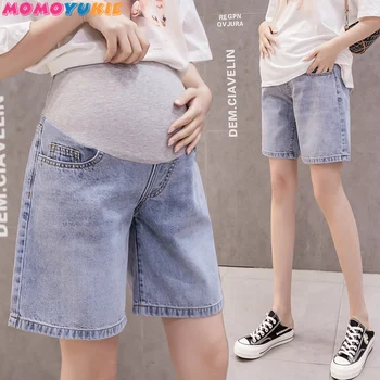 Denim Moda Analık Şort Yaz Gebelik Pamuk Kısa Ince Sıkı Delik Denim Elastik kot hamile pantolonu giydirin