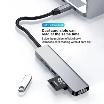 6-in-1 Tip-C Hub 4K USB-C Adaptörü USB3.0 kart okuyucu Desteği 87W PD Hızlı Şarj için Macbook Phones1