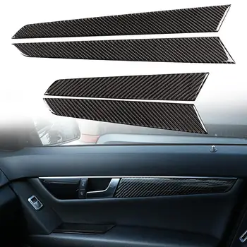 4 Adet / takım Araba İç Kapı Paneli Sticker İç Trim çıkartmaları 3K Karbon Fiber Anti-scratch dekorasyon için Benz W204 07-14