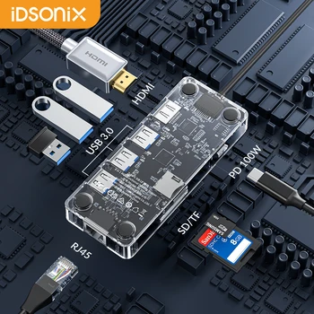 IDSONİX USB C HUB 8 in 1 Yerleştirme İstasyonu ile PD100W HDMI RJ45 SD / TF 5Gbps USB Hub Çoklu Bağlantı Noktası macbook adaptörü Hava / Pro Dizüstü Bilgisayar