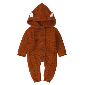 Yenidoğan bebek giysileri erkek örgü Sıcak Romper hood İle Yürümeye Başlayan Erkek Kız Romper Bebek Çocuk Sevimli Giyim Çocuk Romper