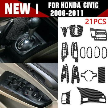 1 Takım Araba İç Parlak Karbon Fiber Wrap Trim Araba İç Çıkartmaları Honda Civic 2006-2011 İçin Araba Sticker Aksesuarları