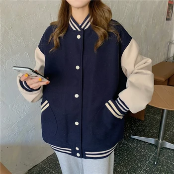 Bombacı Boy Beyzbol Ceket Kadın Ceketler Harajuku Rahat Gevşek Moda Kazak Amerikan Tarzı Üniforma Streetwear Tops