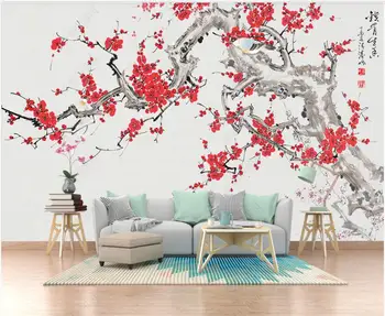 özel duvar kağıdı yatak odası duvarları için 3d Çin tarzı boyama erik çiçeği ev dekor 3d fotoğraf duvar kağıdı oturma odası