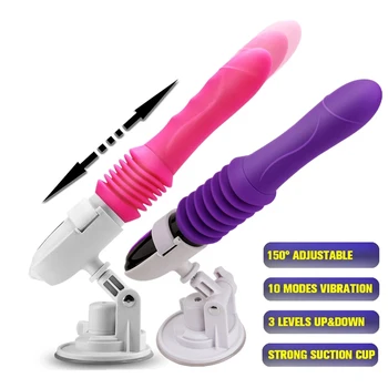 Teleskopik Vibratör Seks Oyuncakları Otomatik Sokmak Dildo Vantuz Uzaktan Kumanda Seks Makinesi Kadın Masturbator Penis Anal 18