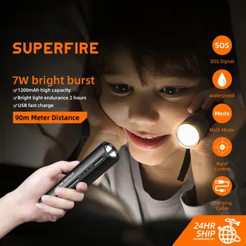 SUPERFİRE S32 LED El feneri Süper Parlak Su Geçirmez Mini 5 Modları Dahili USB şarj Edilebilir Pil Kamp Taktikleri