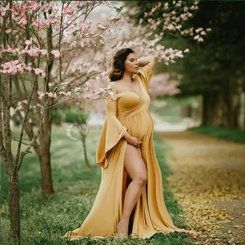 Uzun Kuyruk hamile elbiseleri Fotoğraf Çekimi için hamile fotoğrafçılığı Sahne Maxi Elbiseler Hamile kadın kıyafetleri Gebelik Elbise