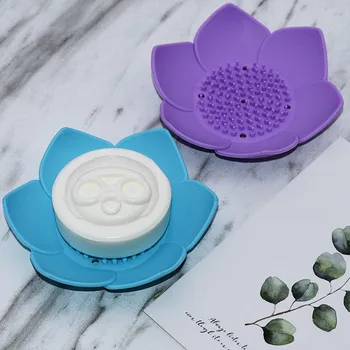 1 Adet Silikon Sabun Kutusu Lotus Şekli Kaymaz Taşınabilir Tutucu Su Tahliye Düz Renk Drenaj Sabunluk Banyo Aksesuarları