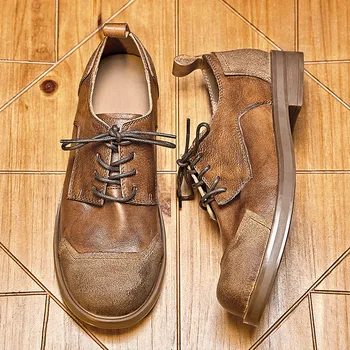 Vintage erkek rahat erkek resmi ayakkabı Lüks Hakiki Deri El Yapımı İngiliz Tarzı Yuvarlak Kaliteli Yumuşak Deri günlük ayakkabı Adam