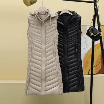 Ultra Hafif İnce Aşağı Pamuk Yelek Ceket Kadın Sonbahar Kış Kapşonlu İnce Ceket Rüzgar Geçirmez Kadın Yelek kolsuz ceket Tops