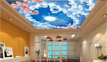 3d duvar kağıdı özel fotoğraf duvar Gökyüzü bulutlar şeftali yaprakları kelebek süsleme tavan freskleri ev dekor duvar kağıdı duvarlar için 3d
