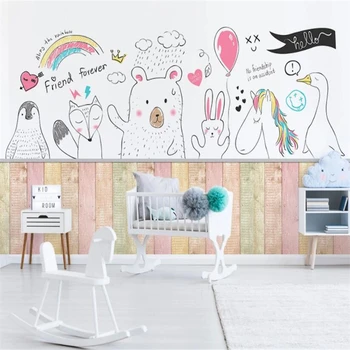 beibehang Özel İskandinav modern minimalist karikatür hayvan fotoğraf duvar kağıdı çocuk odası için arka plan duvar resimleri duvar kağıdı