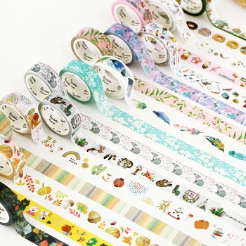 1 adet Washi Bantlar DIY Japon Kağıt Karikatür Çiçek Maskeleme bandı Dekoratif Yapışkan Bantlar Scrapbooking Çıkartmaları