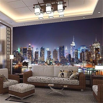 beibehang papel de parede Manhattan Ev Mobilya dekor New York Şehir büyük duvar kağıdı gece arka plan manzara TV kanepe