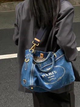 Lüks Tasarımcı Yeni omuzdan askili çanta çapraz vücut kadın çanta Mavi Denim Pamuk Tote Çanta Kadın Çanta