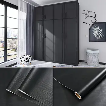 Ahşap Şerit Siyah Duvar Kağıtları Rulo PVC Kendinden Yapışkanlı Dekor yapışkan kağıt Dolabı Masaüstü Modern Mobilya Dekoratif Çıkartmalar