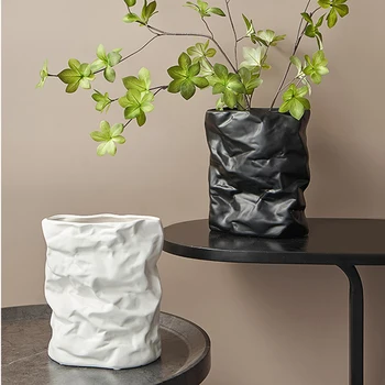 Ev El Sanatları Dekor Vazo İskandinav Buruşuk Kağıt Torba Vazo Saksı Vazo Çiçekler sanat dekoru Ekleme masası Süsler En İyi Hediye