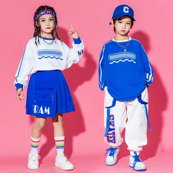 Çocuklar Hip Hop dans kostümü Serin Crewneck Çizgili Tişört Kazak Elastik Bel Mektup Baskı koşucu pantolonu 2 adet Giyim Boys için