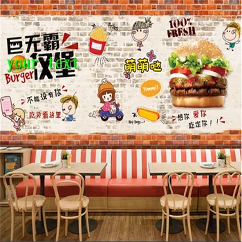 Özel Hamburger Sosisli patates kızartması duvar kağıdı 3D Burger Batı Fast Food Restoran Arka Plan duvar resmi Duvar Kağıdı 3D Snack Bar