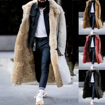 Erkek Ceket 2022 Kış Yeni Kalınlaşmış Taklit Kürk Ceketler Katı Hırka Erkek Uzun Palto Abrigo De Hombre Büyük Boy 5XL