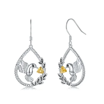 925 Ayar Gümüş Hummingbird Gül çiçek Gözyaşı Damlası Küpe sevgililer Günü Doğum Günü Takı Hediye Kadınlar için Genç Kızlar
