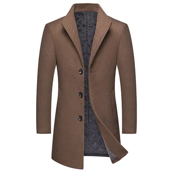 Yeni Sonbahar Kış erkek Slim Fit Casual Butik Uzun Yün Ceket / Erkek Düz Renk Yaka Siper Karışımları Ceket Rüzgarlık S-3XL