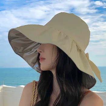 Moda Kova Şapka Kadınlar için Yaz UV Geniş Ağız Koruma Yaylar güneş şapkaları Katlanabilir Açık Plaj Panama Kap Kız Güneş Koruyucu Kapaklar
