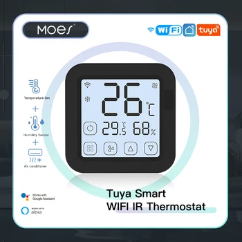 MOES Tuya WiFi IR Termostat Denetleyici LCD Ekran Dokunmatik Düğme Kablosuz Uzaktan Dahili Sıcaklık ve Nem Sensörü alexa