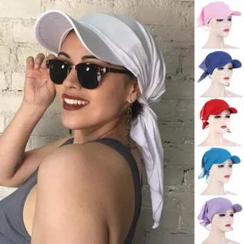Kadın Durag Ağız Kap Güneşlik Önceden Bağlı Türban Kapaklar başörtüsü Başörtüsü Saf Renk Müslüman Plaj Tatil Moda Açık