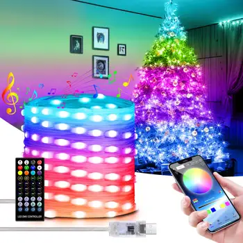 USB Akıllı Bluetooth müzikli led ışık Dize Rüya Renk App WS2812B RGBIC Şerit Noel ağaç dekor Yeni Yıl Peri İşık Garland