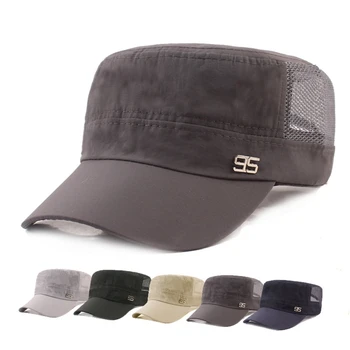 Klasik Düz Üst Erkek Kapaklar Ordu Şapka Ayarlanabilir Gömme 95 Logo Keten Kap Bahar Yaz Nefes Örgü Askeri Şapkalar erkekler İçin