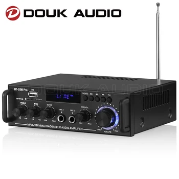 Douk Ses BT298 pro Çift MİKROFON Amplifikatör Bluetooth 5.0 Alıcı 2.0 Kanal SD Kart USB Çalar FM Radyo Ev Karaoke Amp