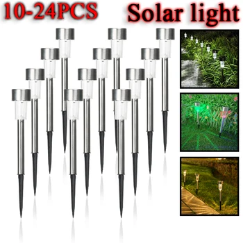 10-24 ADET Paslanmaz Çelik Güneş bahçe lambası Açık Güneş Enerjili Lamba Fener Su Geçirmez Peyzaj Aydınlatma Yard Çim Dekorasyon