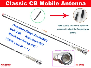 26-30 MHz 2dB Kazanç CB Mobil Anten PL259 Konektörü 71 cm Uzunluk CB2702