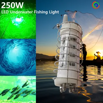 12-24V 250W balıkçılık LED sualtı ışıkları İle paslanmaz Çelik Kafes koruyucu Kılıf LED ışıkları çeken Balıkçılık Lambaları