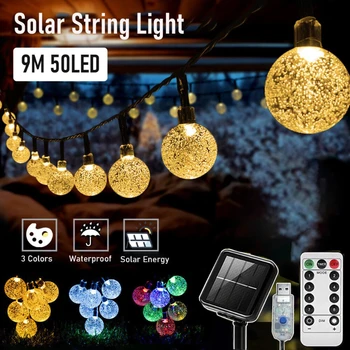 9M 50LED Güneş Dize işıklar 8 modları su Geçirmez Peri İşıklar Garland Uzaktan USB ile Noel dekorasyon ışık bahçe Dekor için
