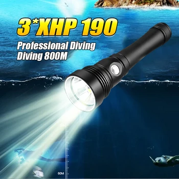 3*XHP190LED Dalış El Feneri Süper Parlak 3 Modları WaterproofIP8 El Feneri Profesyonel Dalış Fener Açık Balıkçılık avcılık meşale