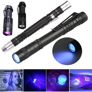 LED UV el feneri ultraviyole meşale 395-400nm Mini alüminyum UV Zoom siyah ışık Pet idrar lekeleri dedektörü akrep avcılık