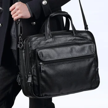 Avrupa ve Amerikan moda deri erkek çanta evrak çantası İş retro erkek çanta 15.6 