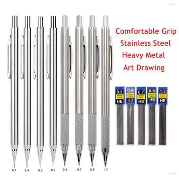 Metal Mekanik Kurşun Kalem Seti Kurşun Yedekler Çizim Otomatik Kalem 0.3, 0.5, 0.7, 0.9, 1.3, 2.0 sanat Malzemeleri için mm 2B HB