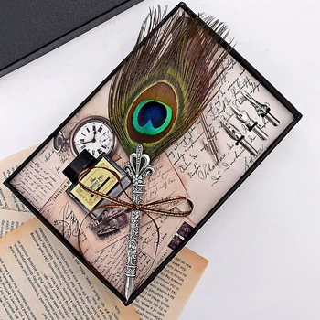 Metal Tüy divit kalem Seti Değiştirilebilir Ucu Zarf yazma kağdı Kaligrafi Sanat Sevgililer noel hediyesi Okul Ofis Malzemeleri