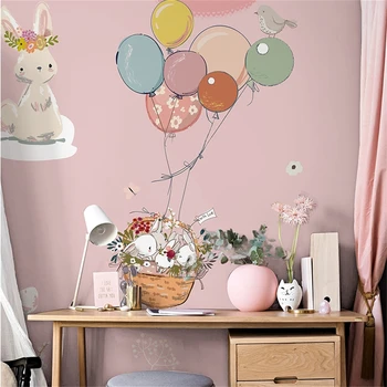 özel İskandinav karikatür pembe tavşan duvar kağıtları çocuk odası için duvar kağıdı yatak odası arka plan sanat duvar kağıtları ev dekor