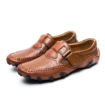 Moda El Yapımı deri ayakkabı Erkekler Yumuşak Rahat erkek Rahat düz Ayakkabı KANCA ve DÖNGÜ kaymaz Nefes Erkek sürüş ayakkabısı