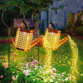 Güneş sulama kovası ışık asılı şelale lambası su geçirmez bahçe dekoru Yard sundurma çim arka bahçe peyzaj güneş LED lamba