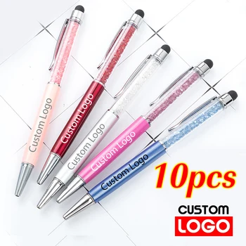 10 adet / grup Elmas Kristal Jel Kalem Çok Fonksiyonlu dokunmatik ekran kalemi Reklam Metal Kalem Özel Logo Gravür Adı Toptan