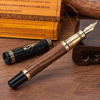 Duke 551 Ahşap dolma kalem Kaligrafi Bükülmüş Ucu Büyük Boy Metal Kalem, Doğal Ahşap El Yapımı Yazma Hediye Kalem