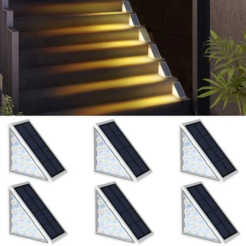 6 Parça LED güneş adım ışıkları su geçirmez açık merdiven ışıkları sıcak beyaz güneş güverte ışıkları