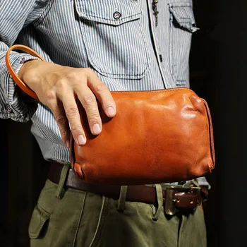Yüksek kaliteli doğal hakiki deri erkek el çantası ış rahat basit vintage yumuşak gerçek ınek derisi gençler telefon cüzdan