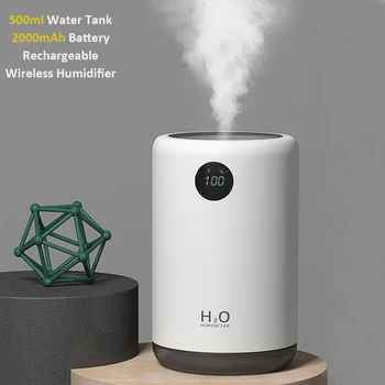 Kablosuz Ultrasonik Hava Nemlendirici 500ML 2000mAh Taşınabilir Aroma su buhar makinesi Pil Ömrü Gösterisi Aromaterapi Humidificador